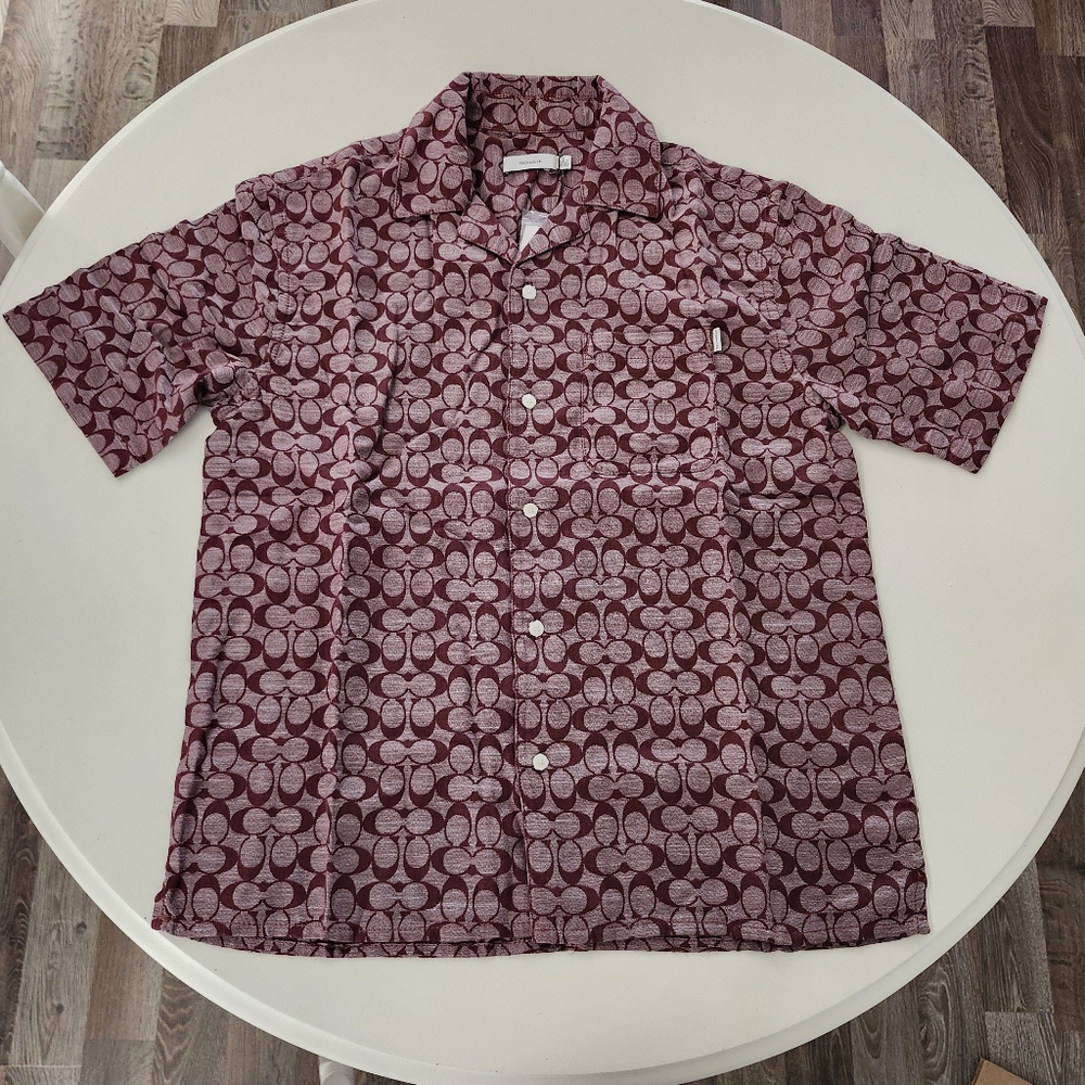Nwt Coach Signature Camp Shirt Wine Red Size Medium Men Short Sleeves 310$ Rare